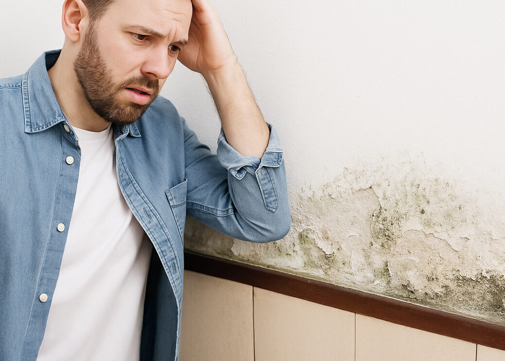 Propriétaire constatant un problème d’humidité sur mur intérieur