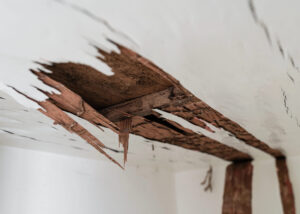 Plafond fissuré par infiltration d'eau