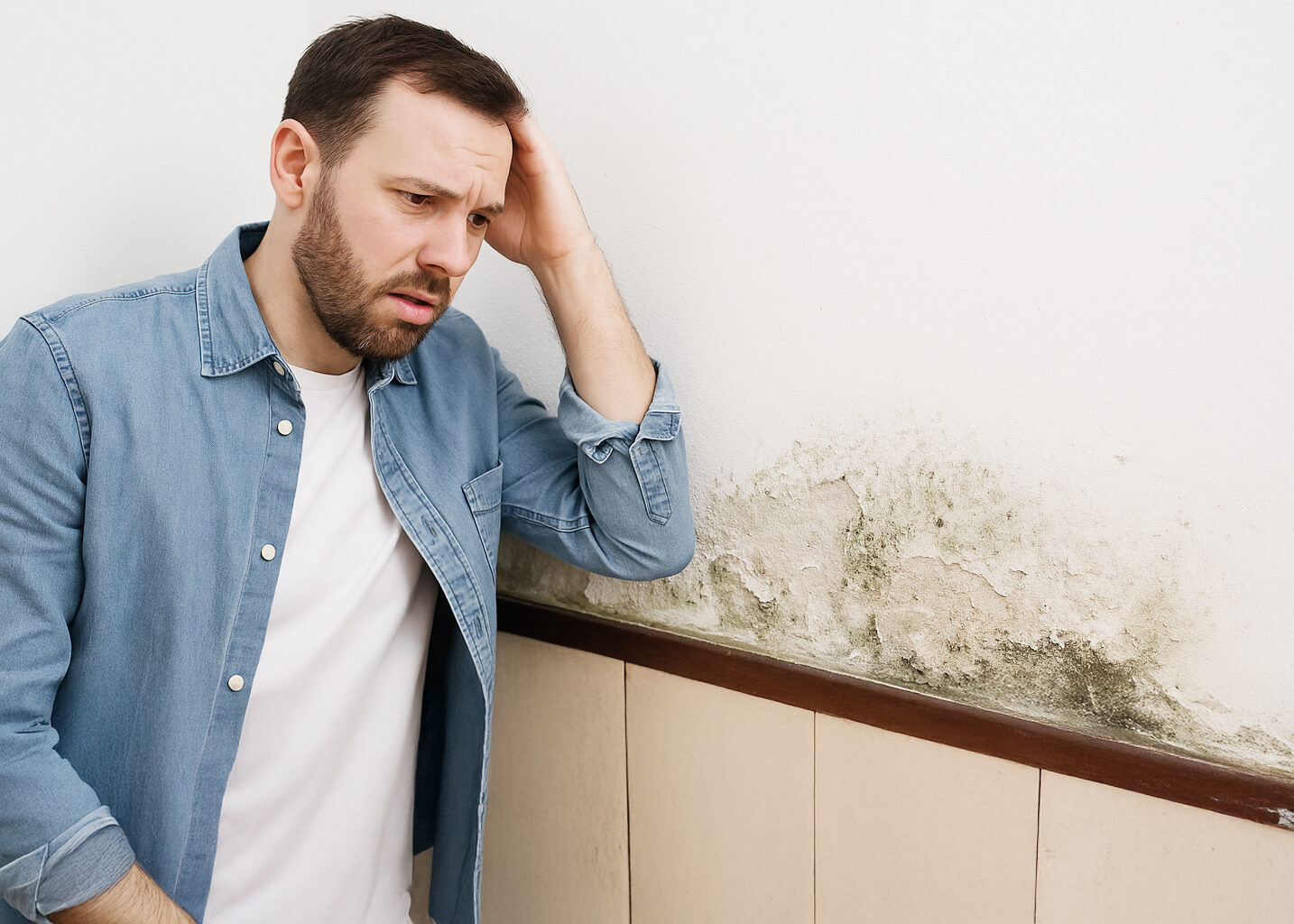 Propriétaire constatant un problème d’humidité sur mur intérieur