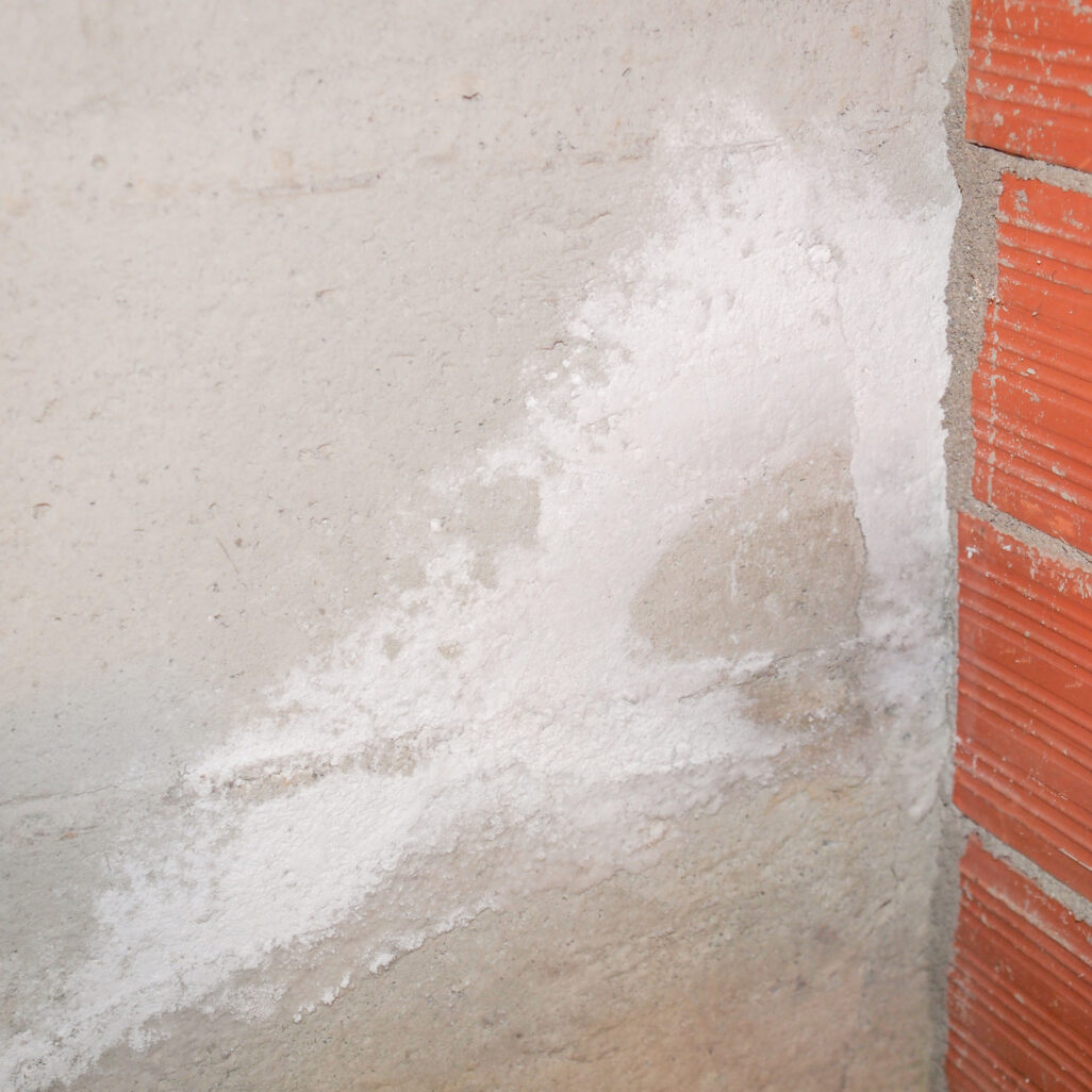 Mur affecté par le salpêtre et les signes d’humidité