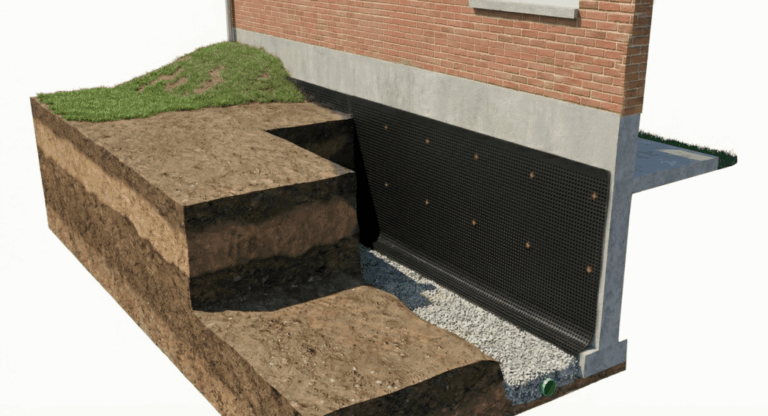 Drainage extérieur et membrane PLATON pour traitement humidité murs enterrés