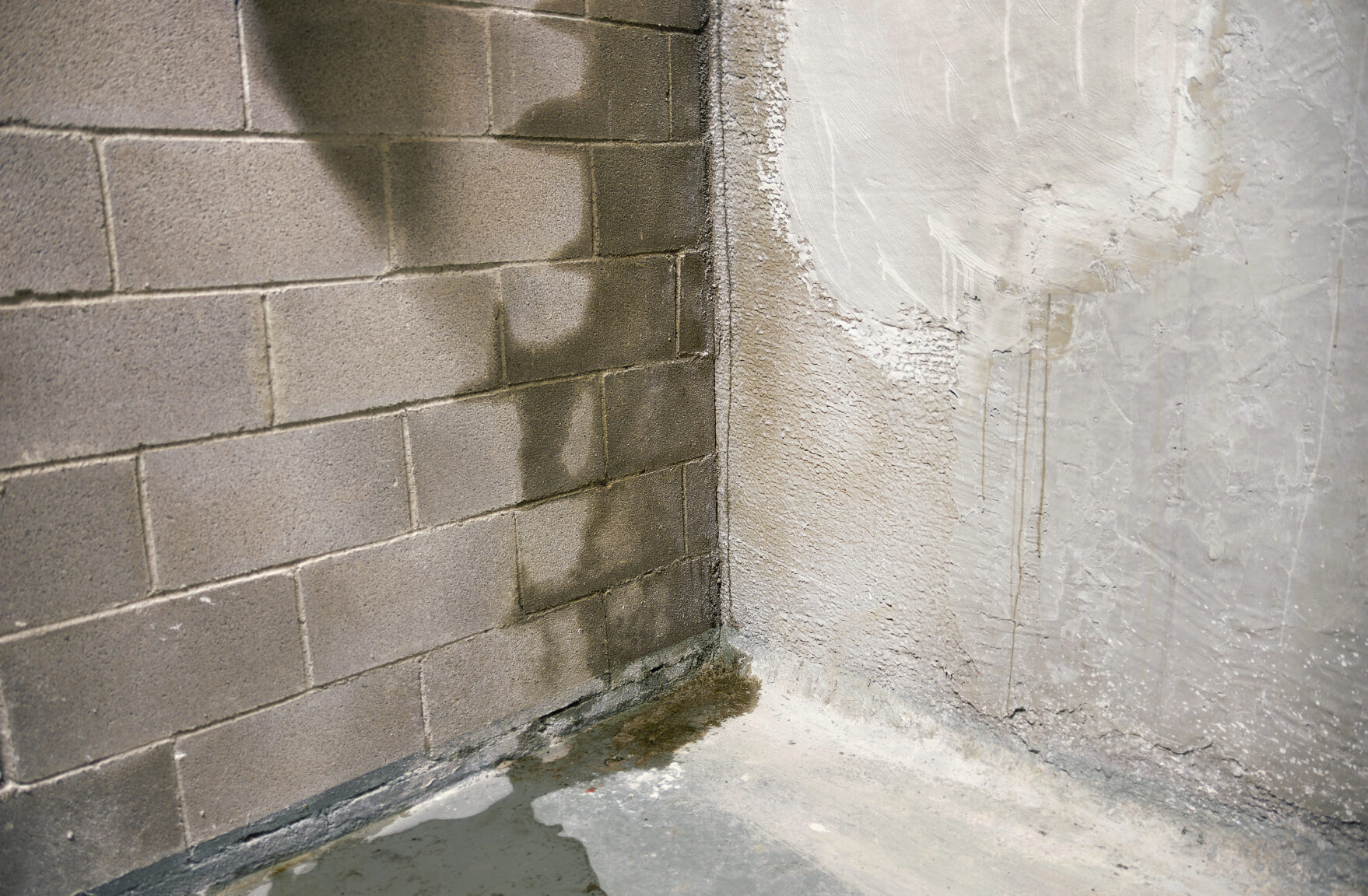 Dégâts d’humidité par infiltration latérale sur mur de sous-sol