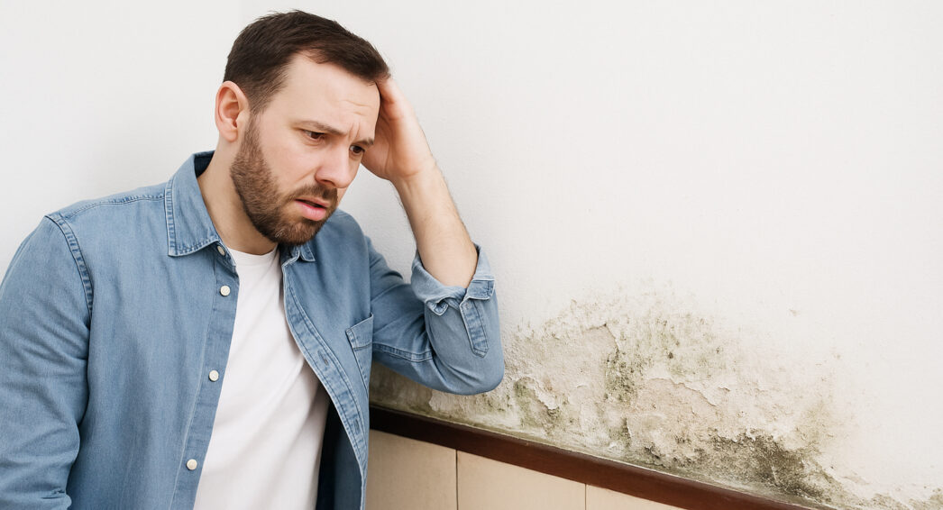 Propriétaire constatant un problème d’humidité sur mur intérieur