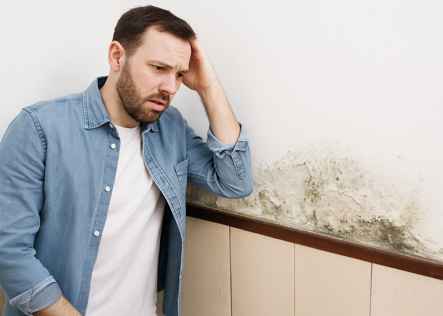Propriétaire constatant un problème d’humidité sur mur intérieur