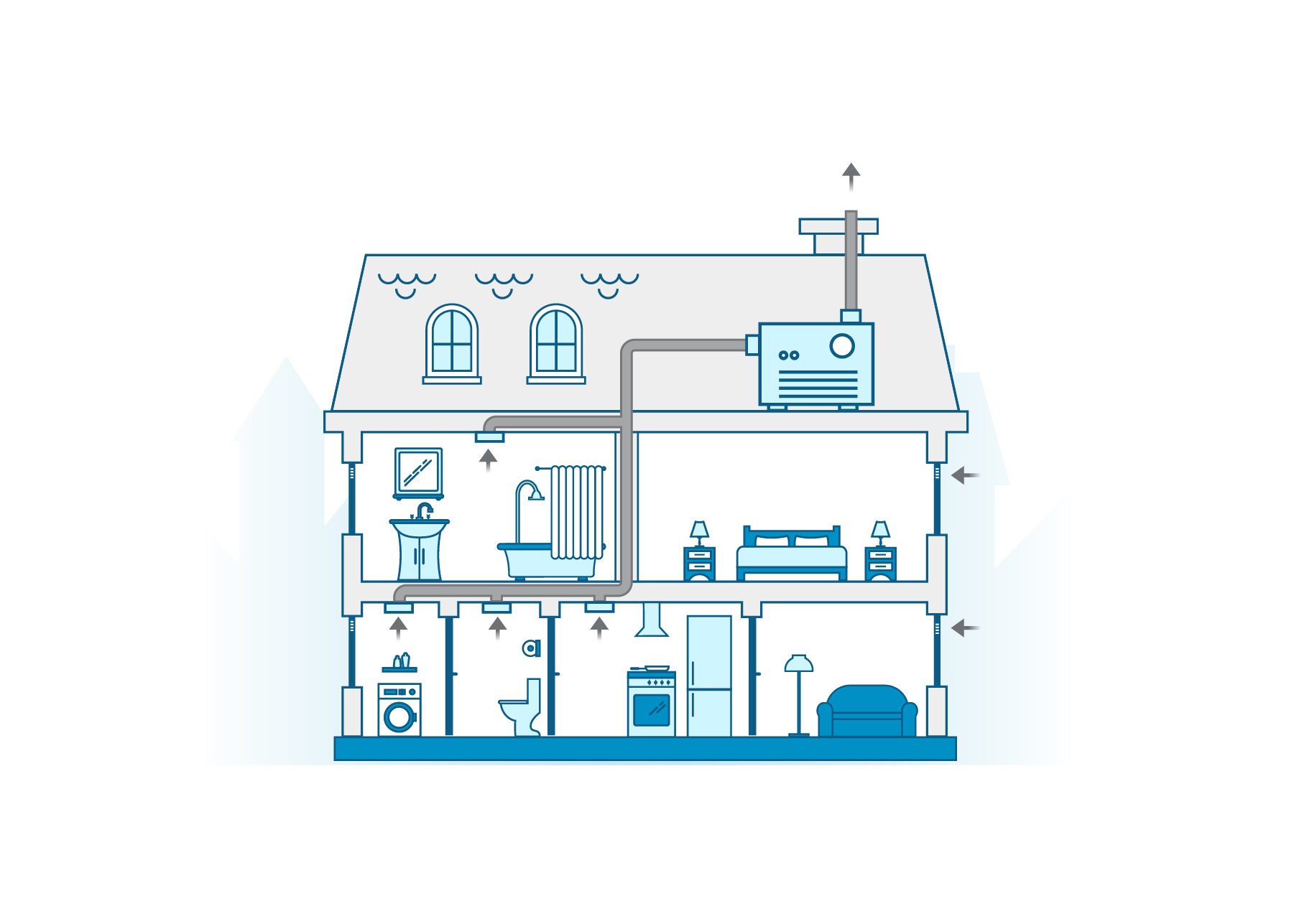 schéma explicatif du fonctionnement d’une VMC simple flux Système C pour améliorer la qualité de l’air intérieur